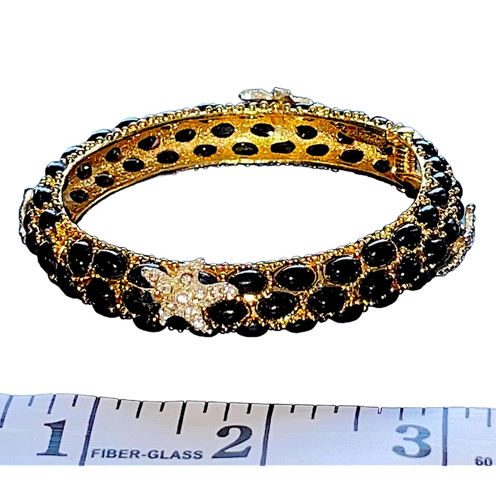 Kenneth J. Lane-inspired BLACK CABOCHON CLAMPER BRACELET w/Starfish Gold&Silver - Picture 7 of 8